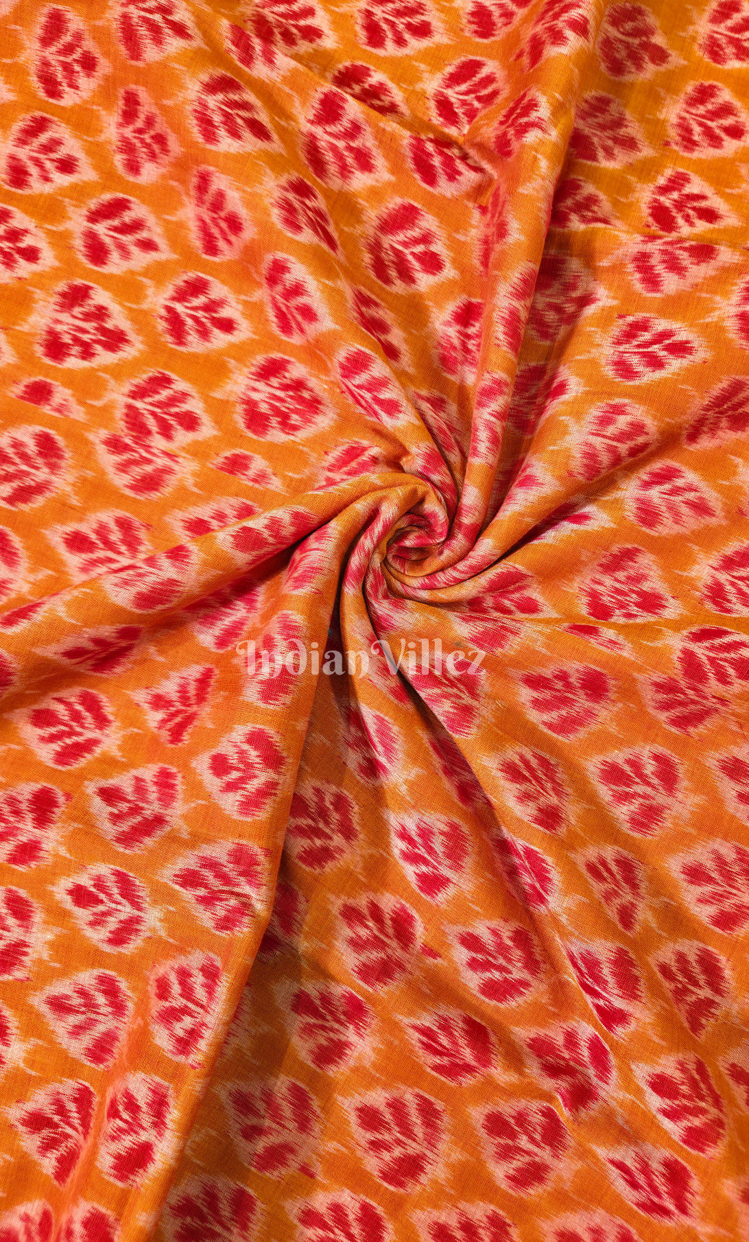 Rust Orange Red Leaf Motif Odisha Ikat  Sambalpuri Cotton Fabric 