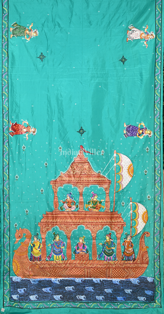 Blue Boita Bandana Hand-painted Pattachitra Saree 