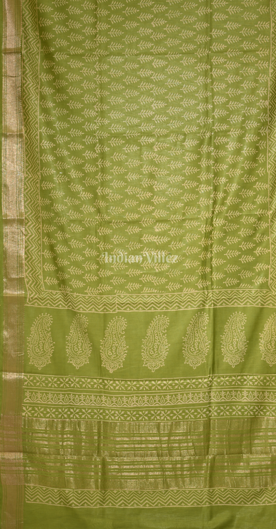 Mehendi Green Block Printed Cotton Saree