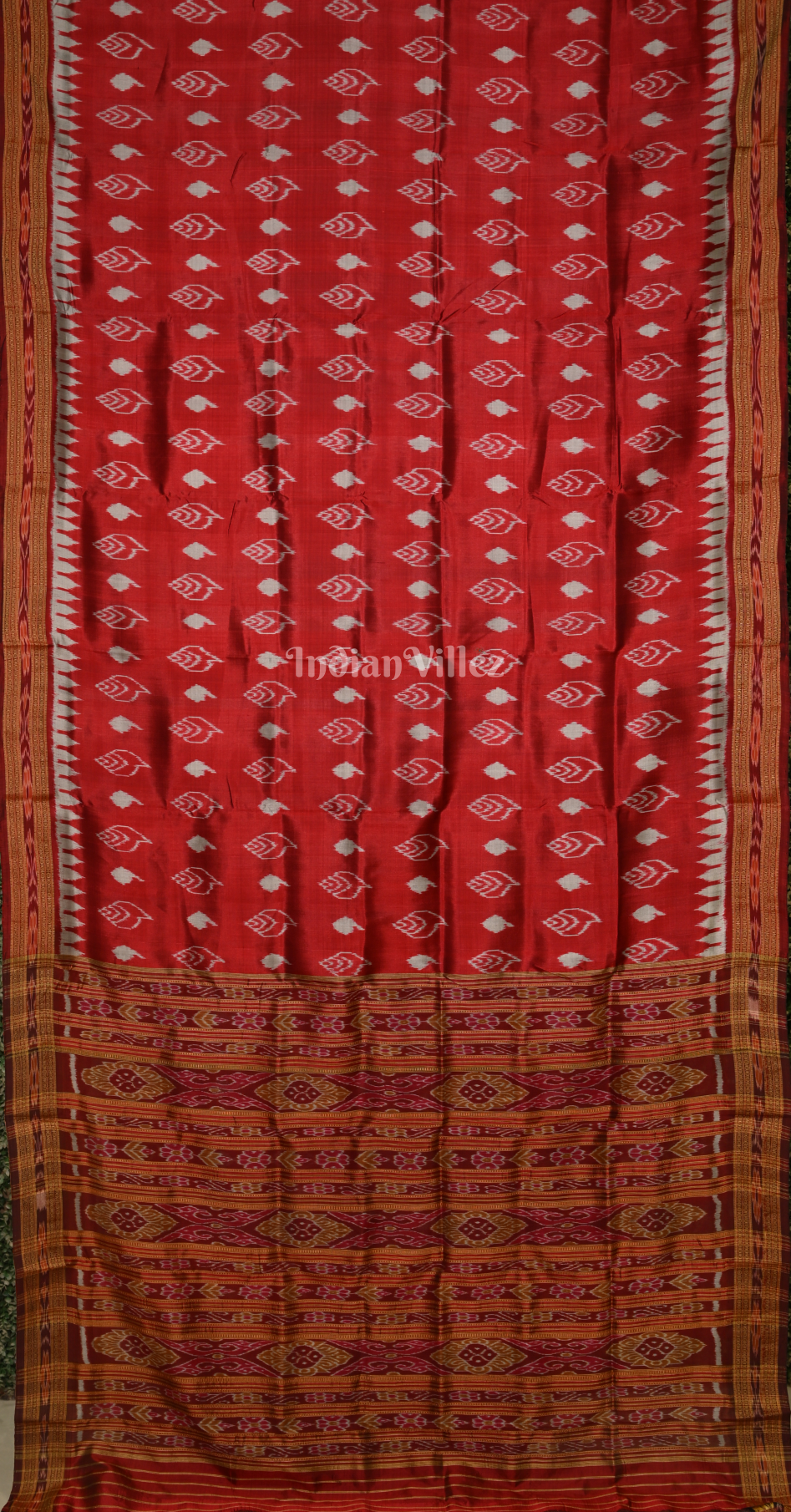 Maroon Sankha Motif Odisha Ikat Khandua Silk Saree 