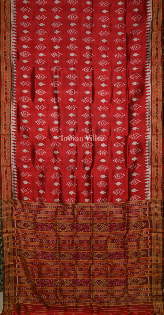Maroon Sankha Motif Odisha Ikat Khandua Silk Saree 