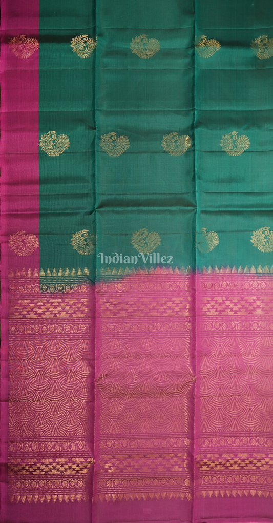 Teal Green Magenta Pink Zari Pure Kanjivaram Soft Silk Saree