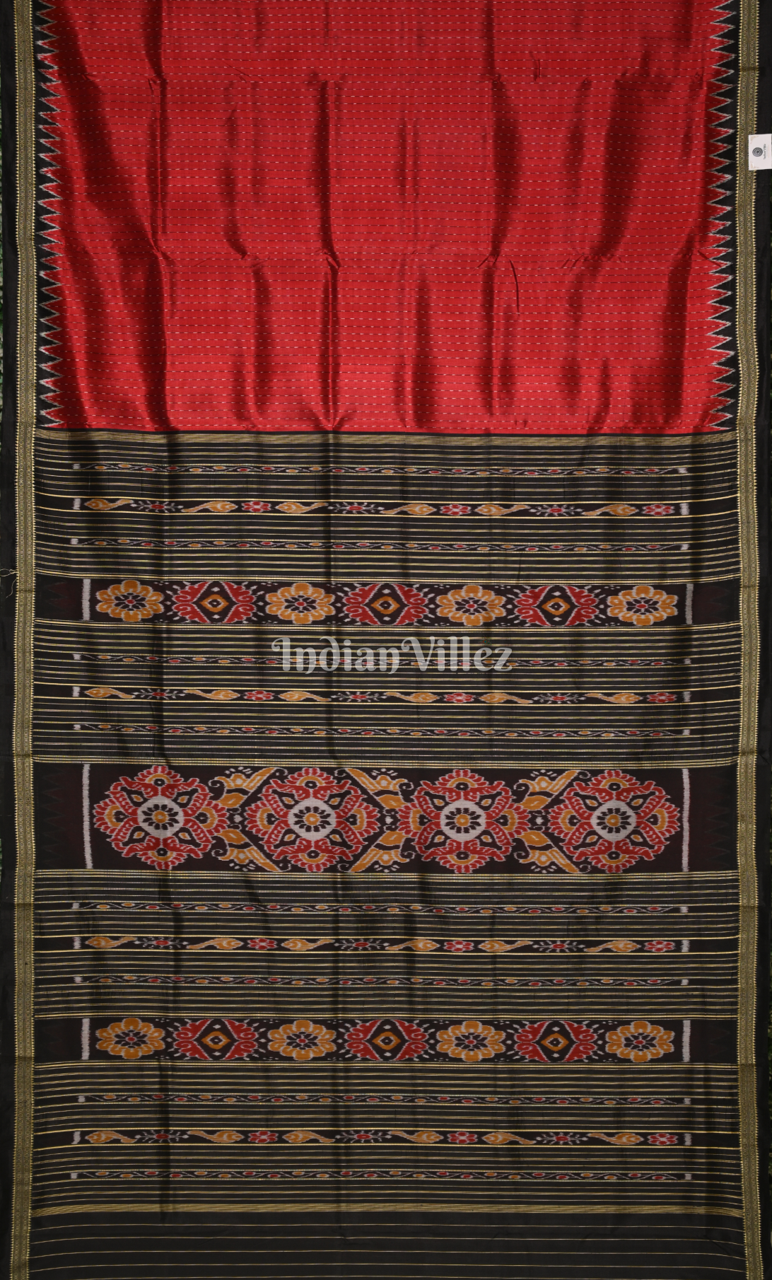 Red Black Stripe Odisha Ikat Khandua Silk Saree 
