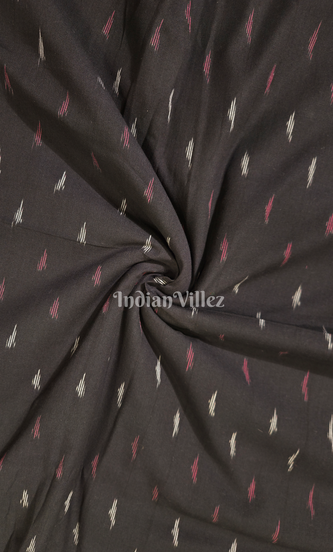 Black Red Pochampally Ikat Cotton Fabric 