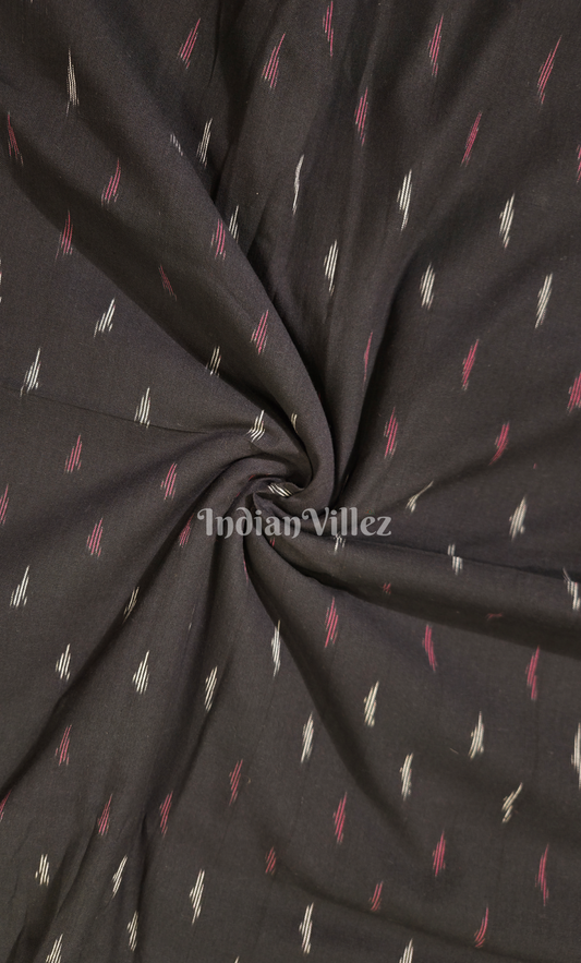 Black Red Pochampally Ikat Cotton Fabric 