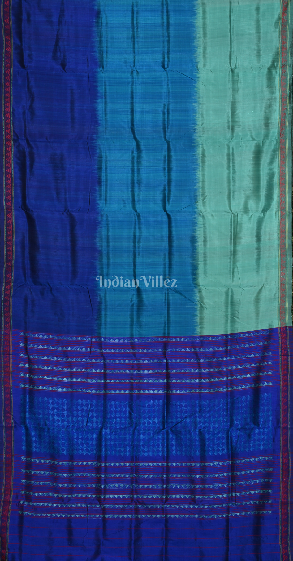 Blue 3d colour Odisha Ikat Khandua Silk Saree with Dongaria Anchal 
