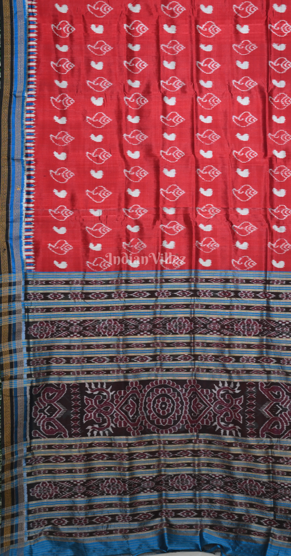 Maroon Blue  Sankha Motif Odisha Ikat Khandua Silk Saree 