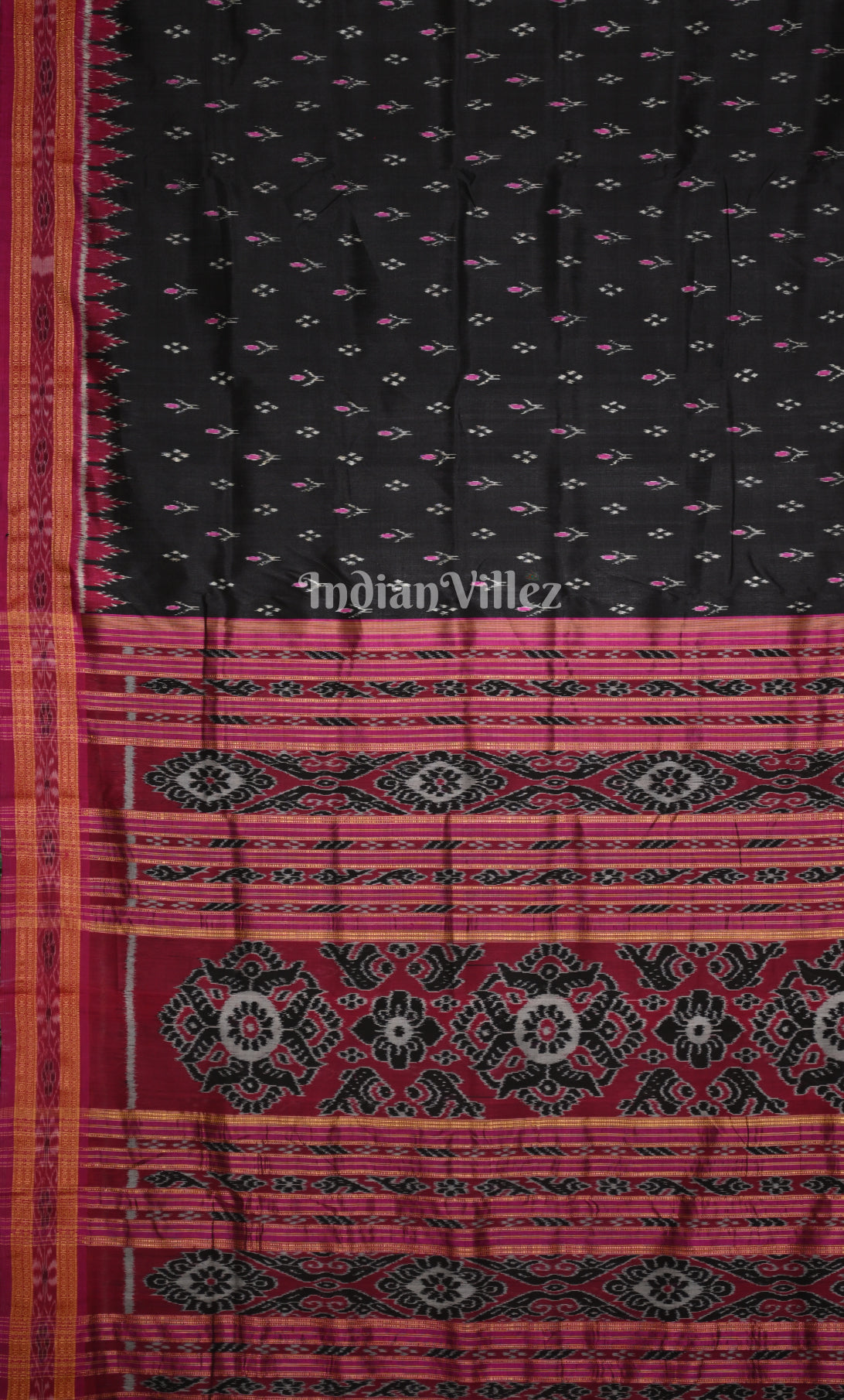 Black Magenta Pink Mayur Chandrika Odisha Ikat Khandua Silk Saree