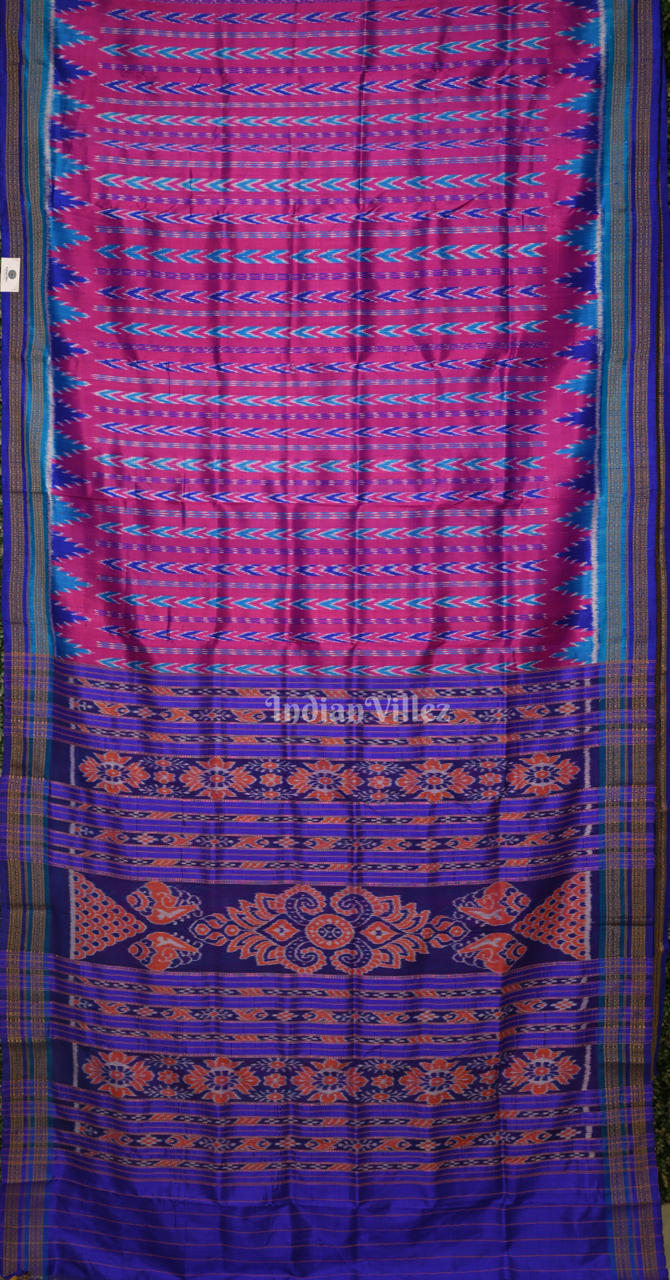 Purple Blue Temple Border Odisha Ikat Khandua Silk Saree