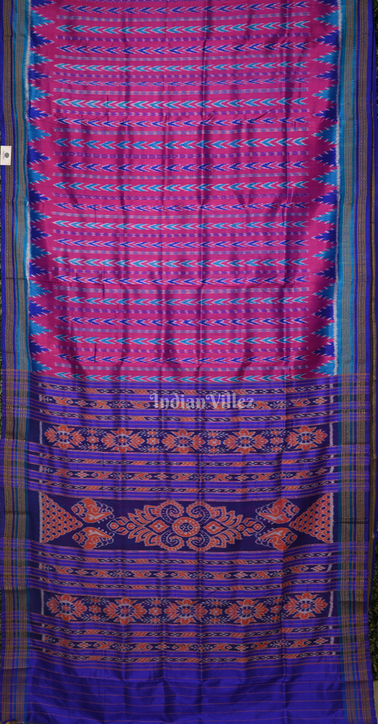 Purple Blue Temple Border Odisha Ikat Khandua Silk Saree