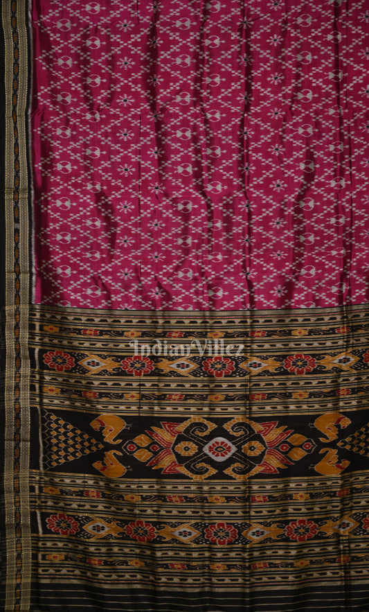 Magenta  Black Tribal Theme Odisha Ikat Khandua Silk Saree 