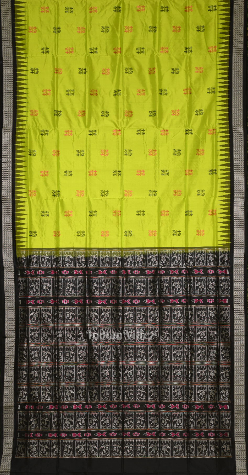 Parrot Green Tribal Design Odisha Ikat Bomkai Sambalpuri Silk Saree 