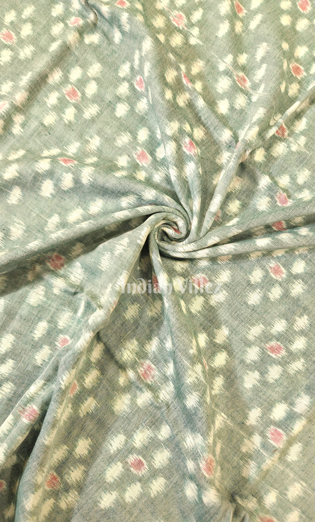 Sage Green Buta Design Odisha Ikat Sambalpuri Cotton Fabric 