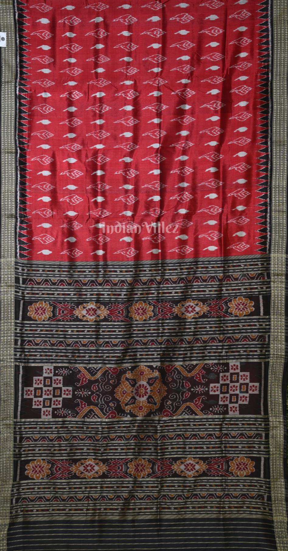 Red Black Sankha Motif Odisha Ikat Khandua Silk Saree 