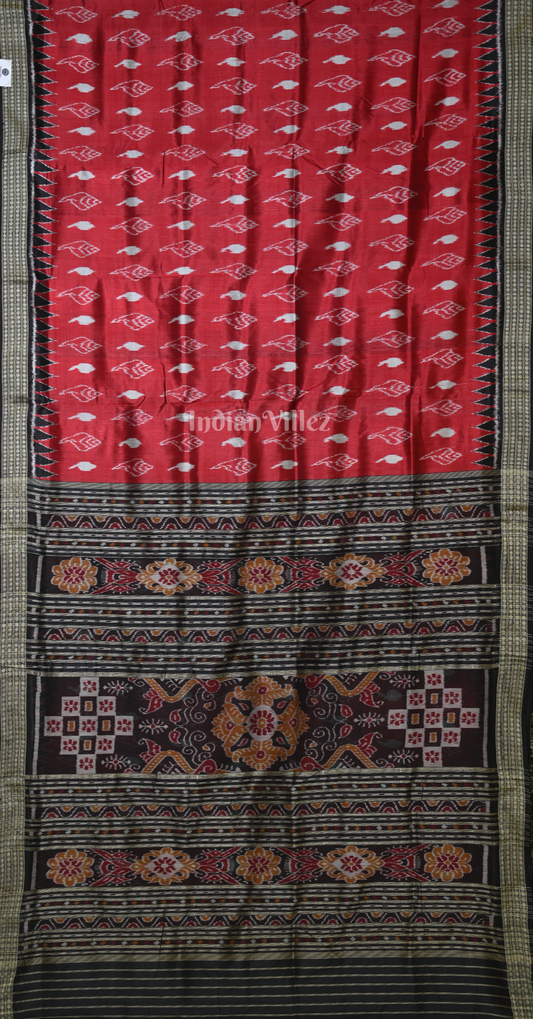 Red Black Sankha Motif Odisha Ikat Khandua Silk Saree 