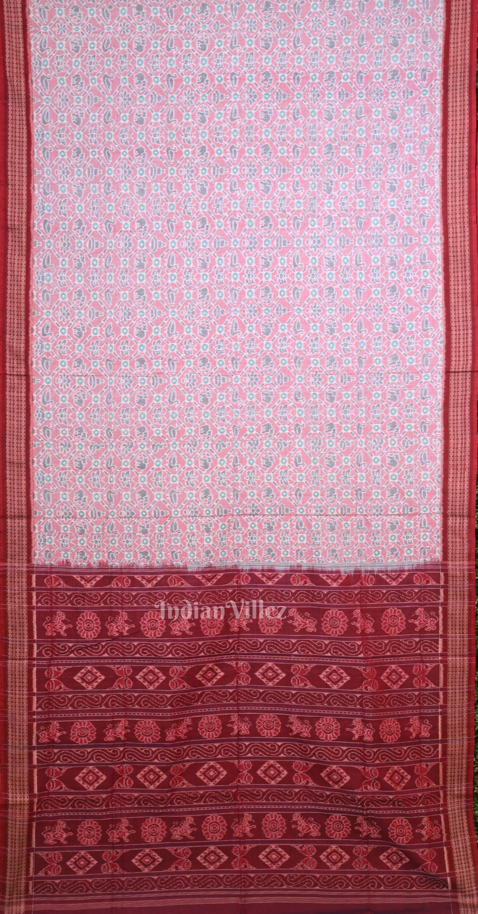 Pink Red Odisha Ikat Sambalpuri Cotton Saree 