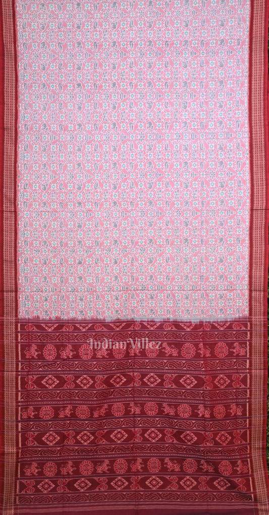 Pink Red Odisha Ikat Sambalpuri Cotton Saree 