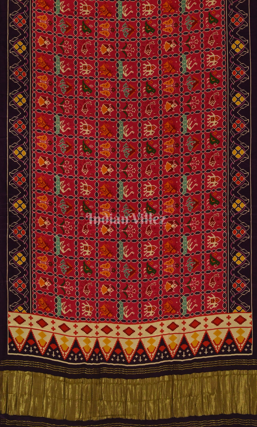 Red Purple Digital Print Gajji Silk Saree