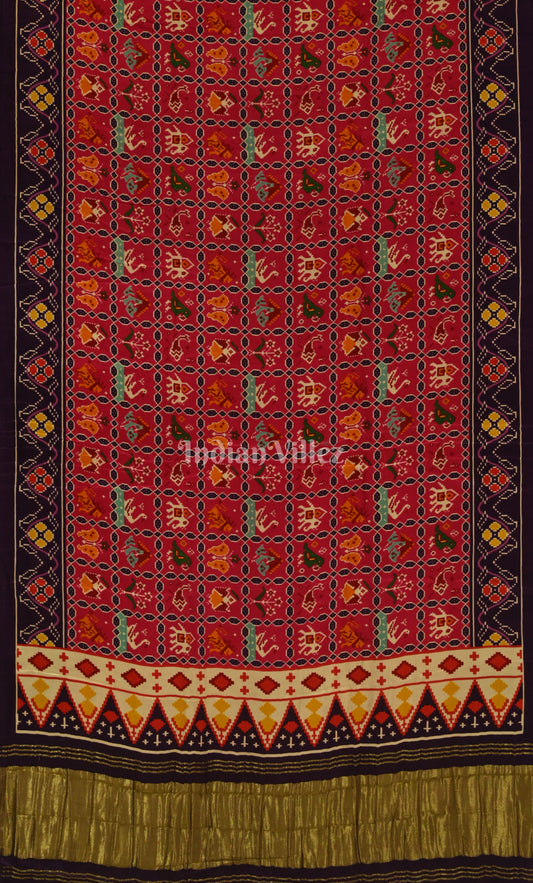 Red Purple Digital Print Gajji Silk Saree