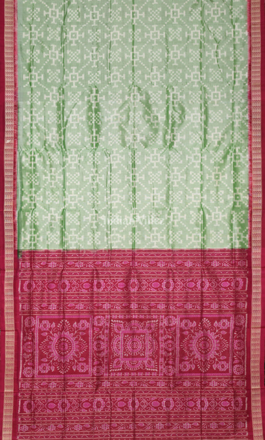 Lime Green Rani Pink Odisha Ikat Sambalpuri Silk Saree