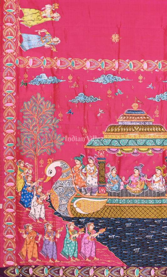 Rani Pink Boita Bandana Hand-Painted Pattachitra Saree 
