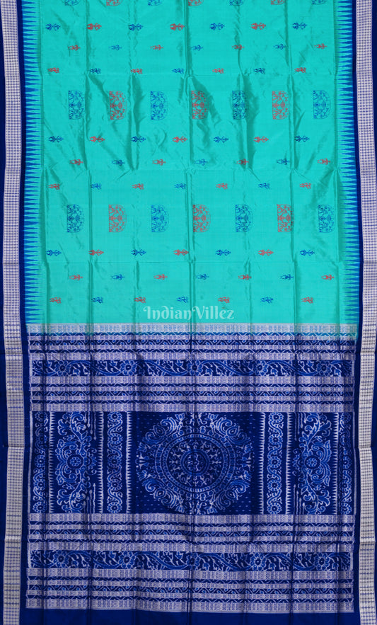 Cyan Blue Tribal Theme Odisha Ikat Bomkai Sambalpuri Silk Saree