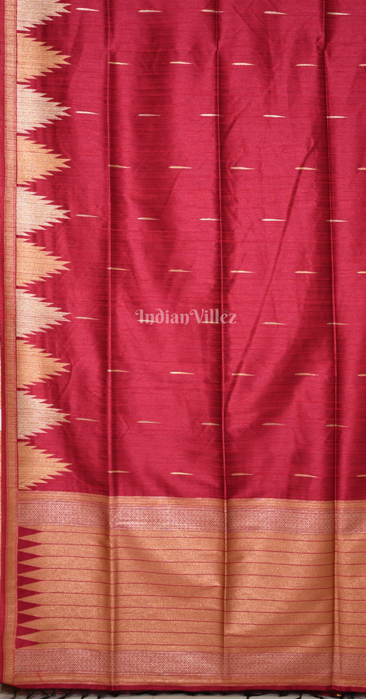Red Golden Tussar Silk Saree