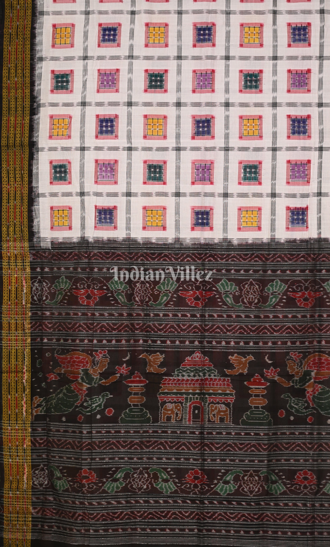 White Black Aswini Odisha Ikat Sambalpuri Cotton Saree 
