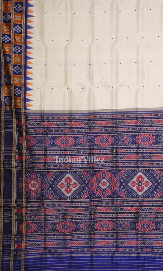 White Blue Buti Design Odisha Ikat Khandua Silk Saree with Pasapali Border