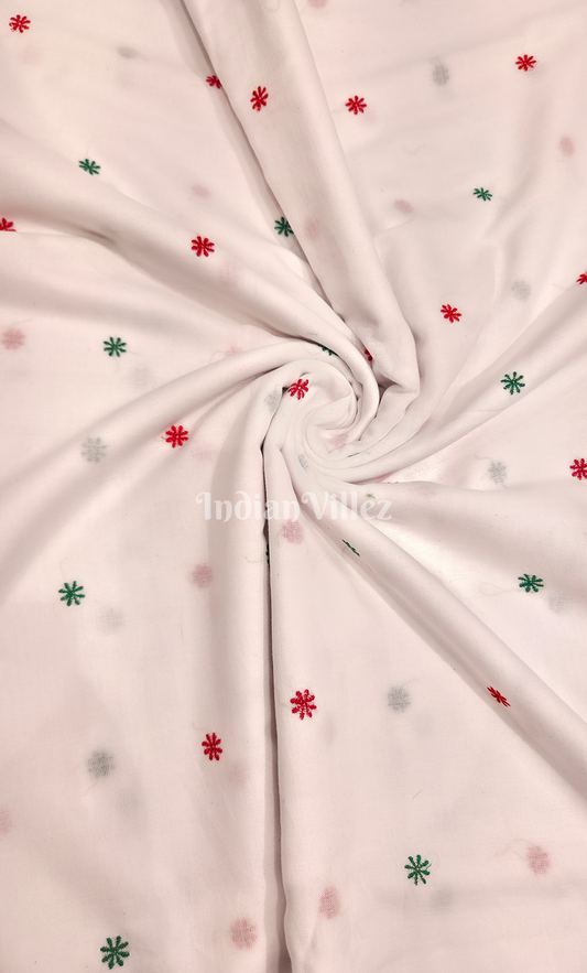White with Multicolor Buti Motif Odisha Ikat Cotton Fabric