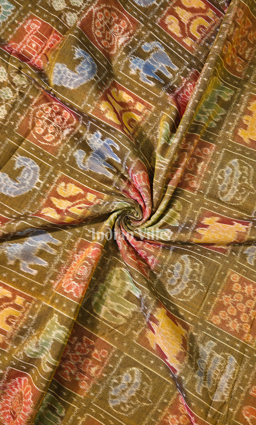 Mustard Yellow Nabakothi Odisha Ikat Sambalpuri Cotton Fabric 