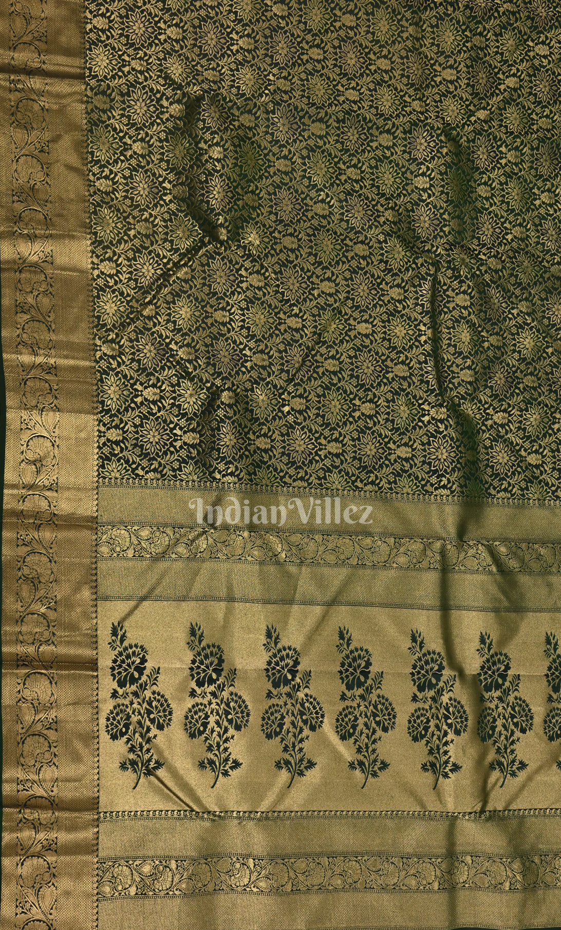 Bottle Green Pure Kanjivaram Silk Saree with Zari Brocade