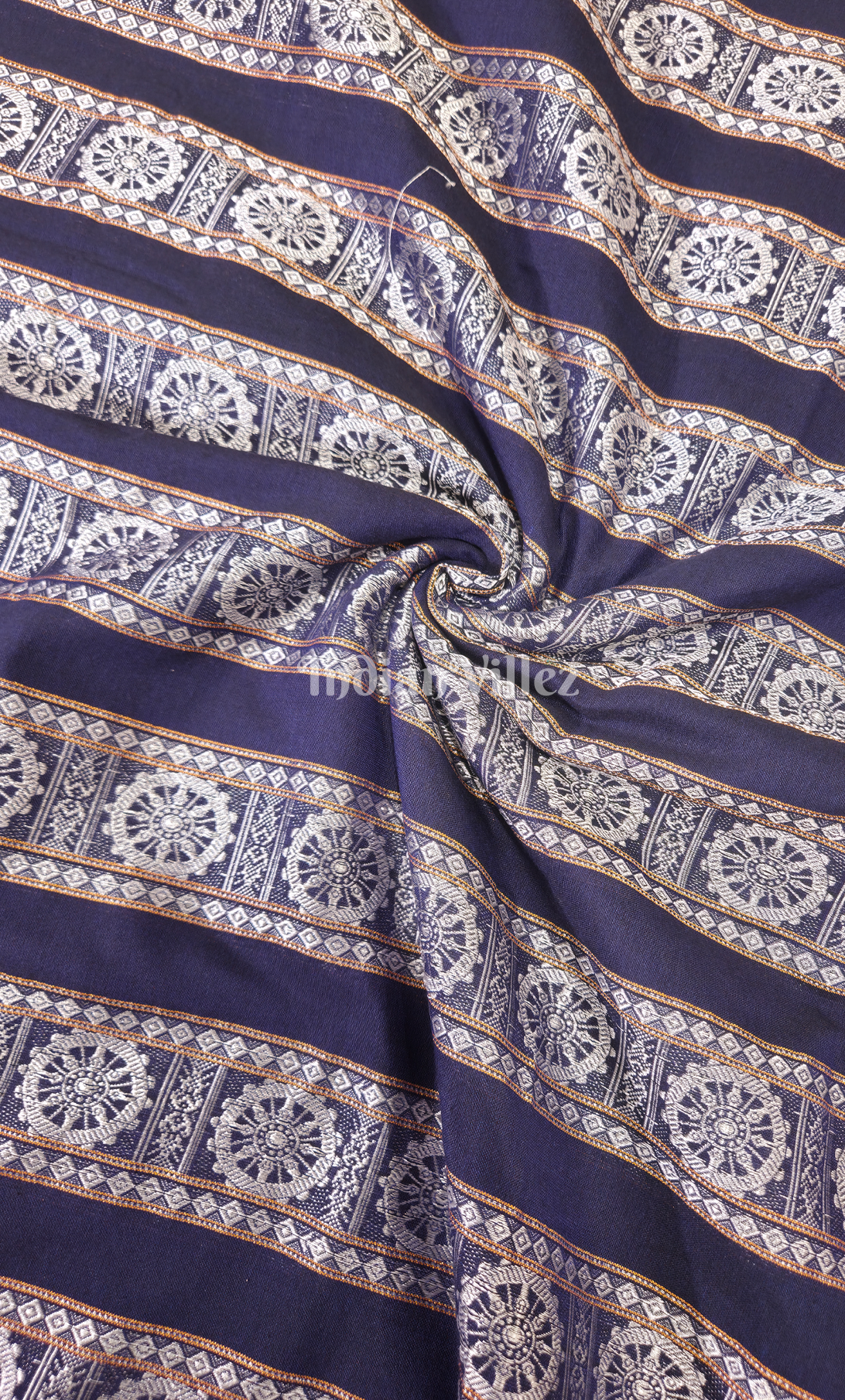 Blue Konark Chakra Theme Odisha Ikat Cotton Fabric 