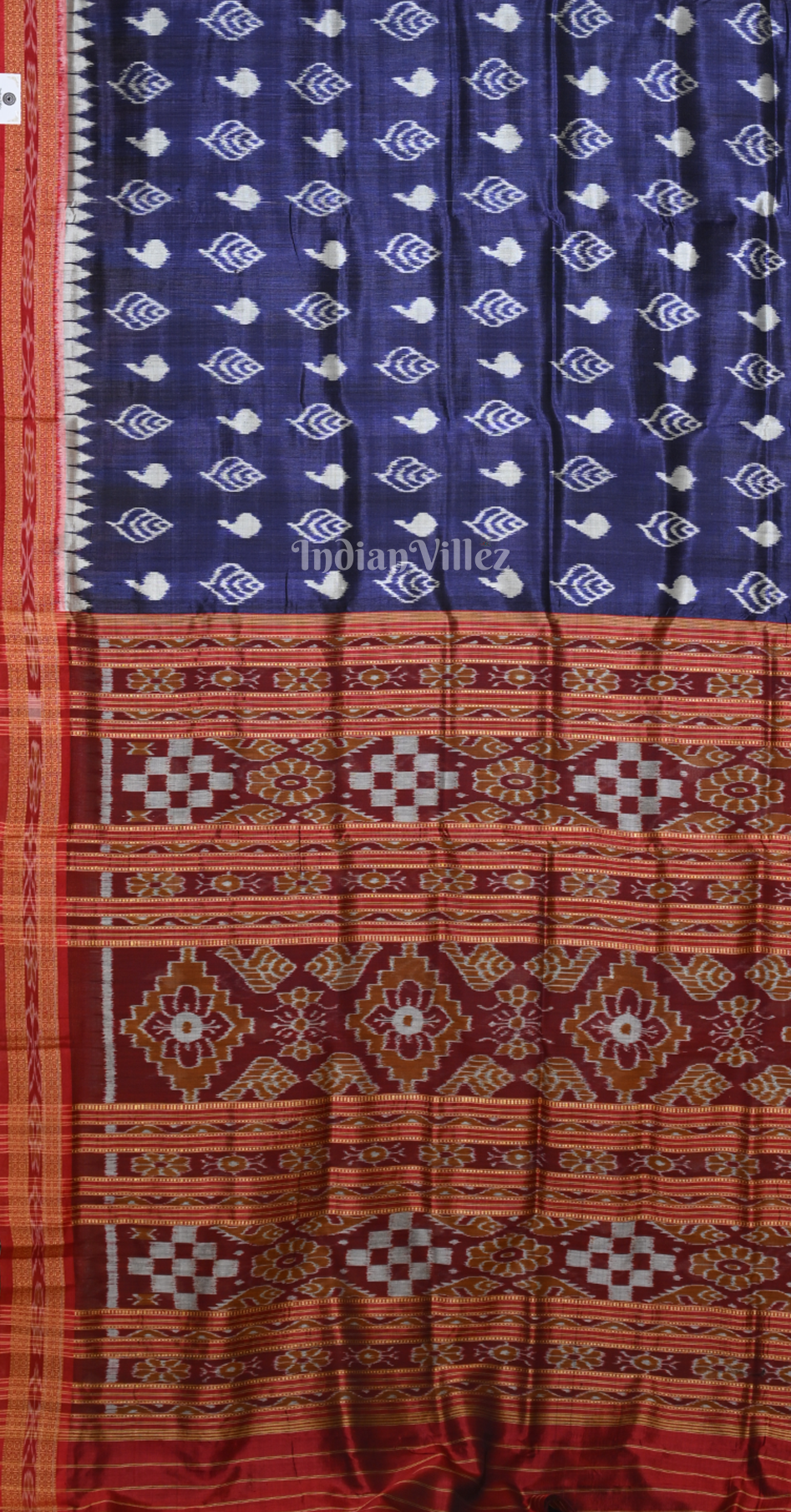Navy Blue Maroon Sankha Motif Odisha Ikat Khandua Silk Saree