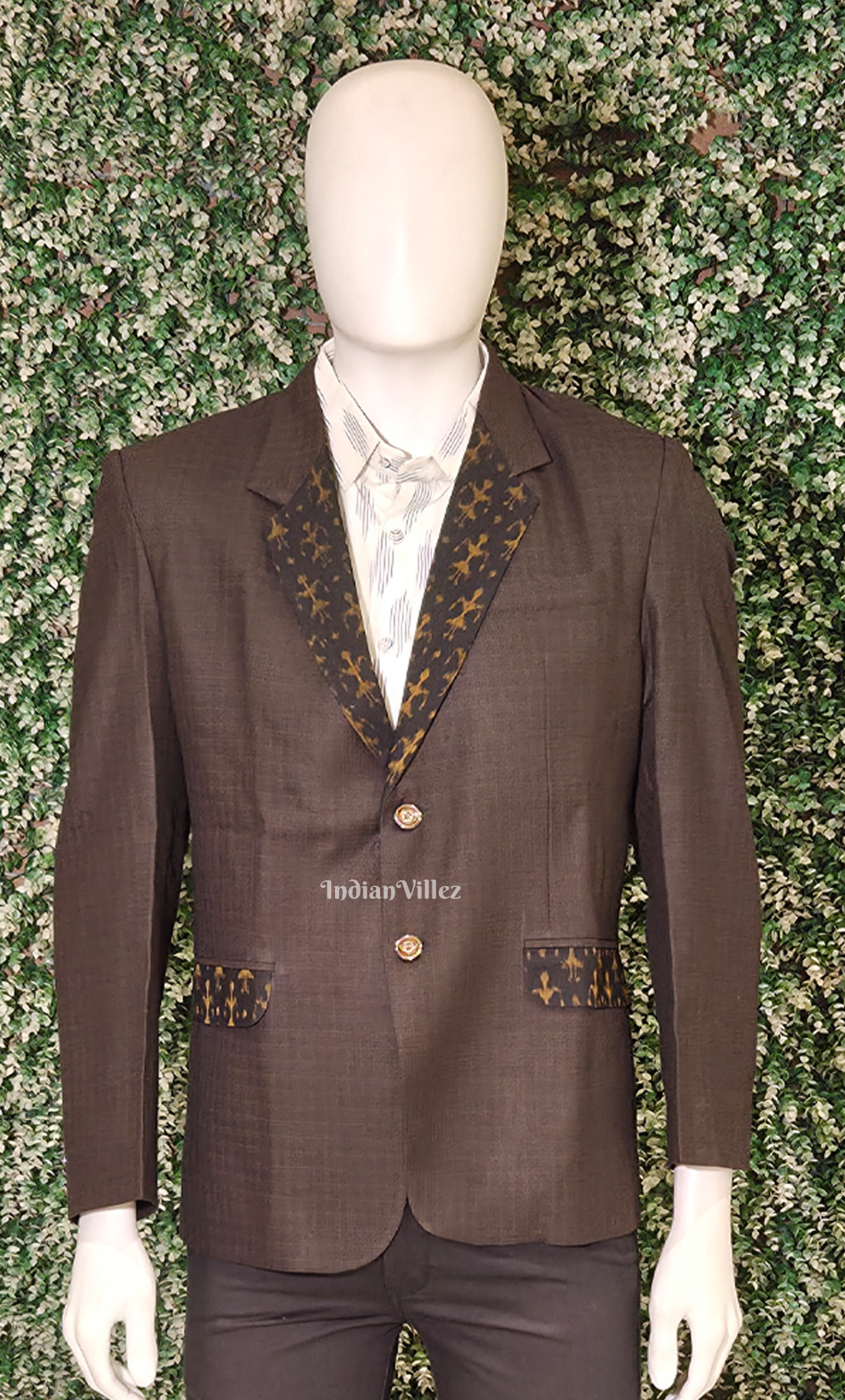 Coffee Brown Tribal Theme Odisha Ikat Men's Designer Blazer