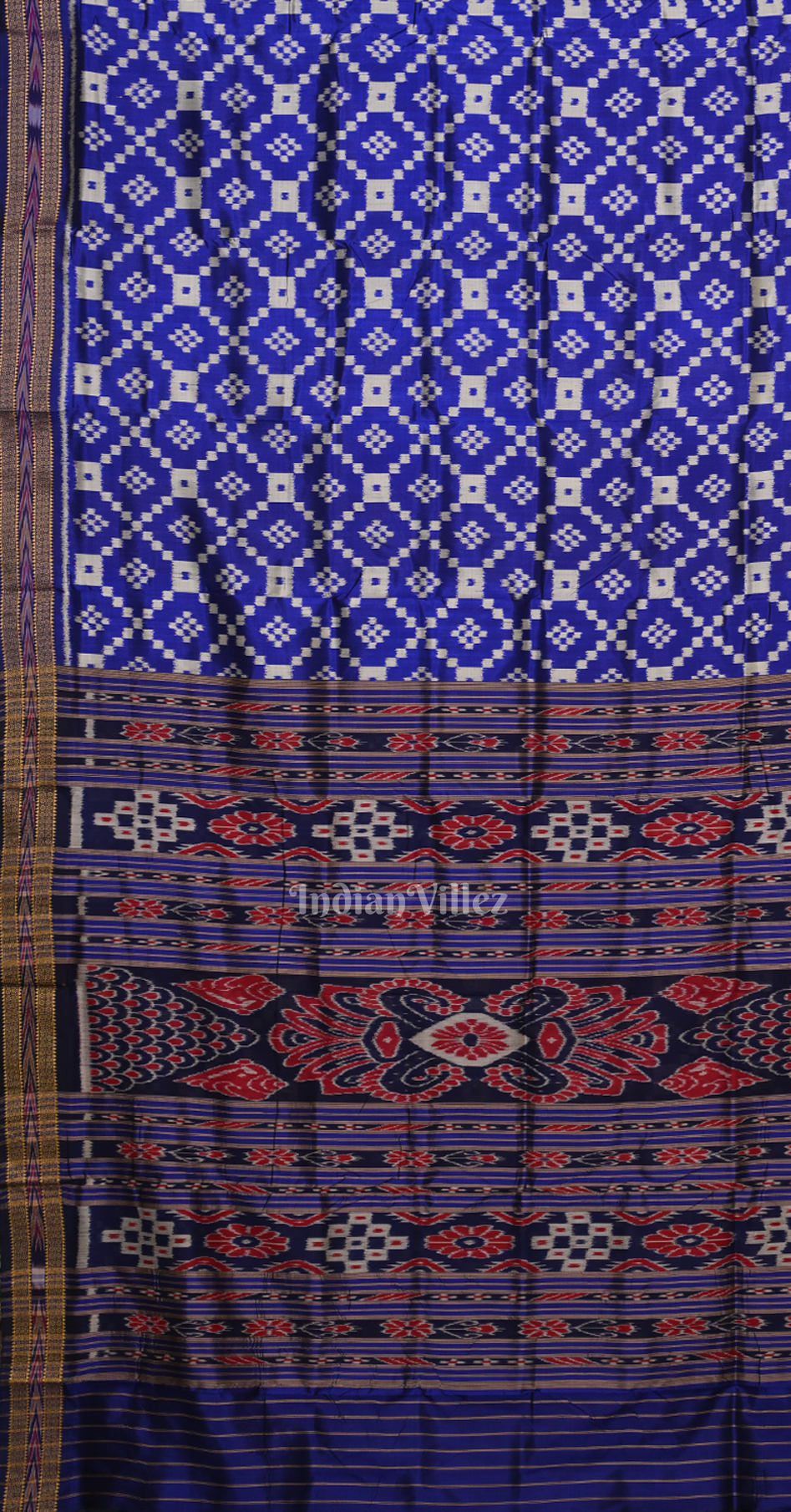 Blue White Pasapali Odisha Ikat Khandua Silk Saree 