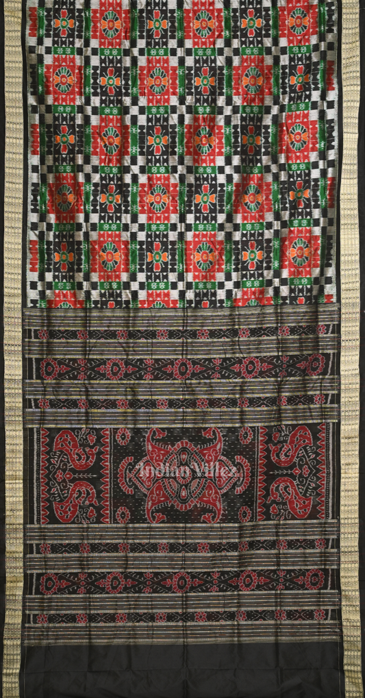 Black with Multicolor Utkal Laxmi Odisha Ikat Pure Sambalpuri Silk Saree