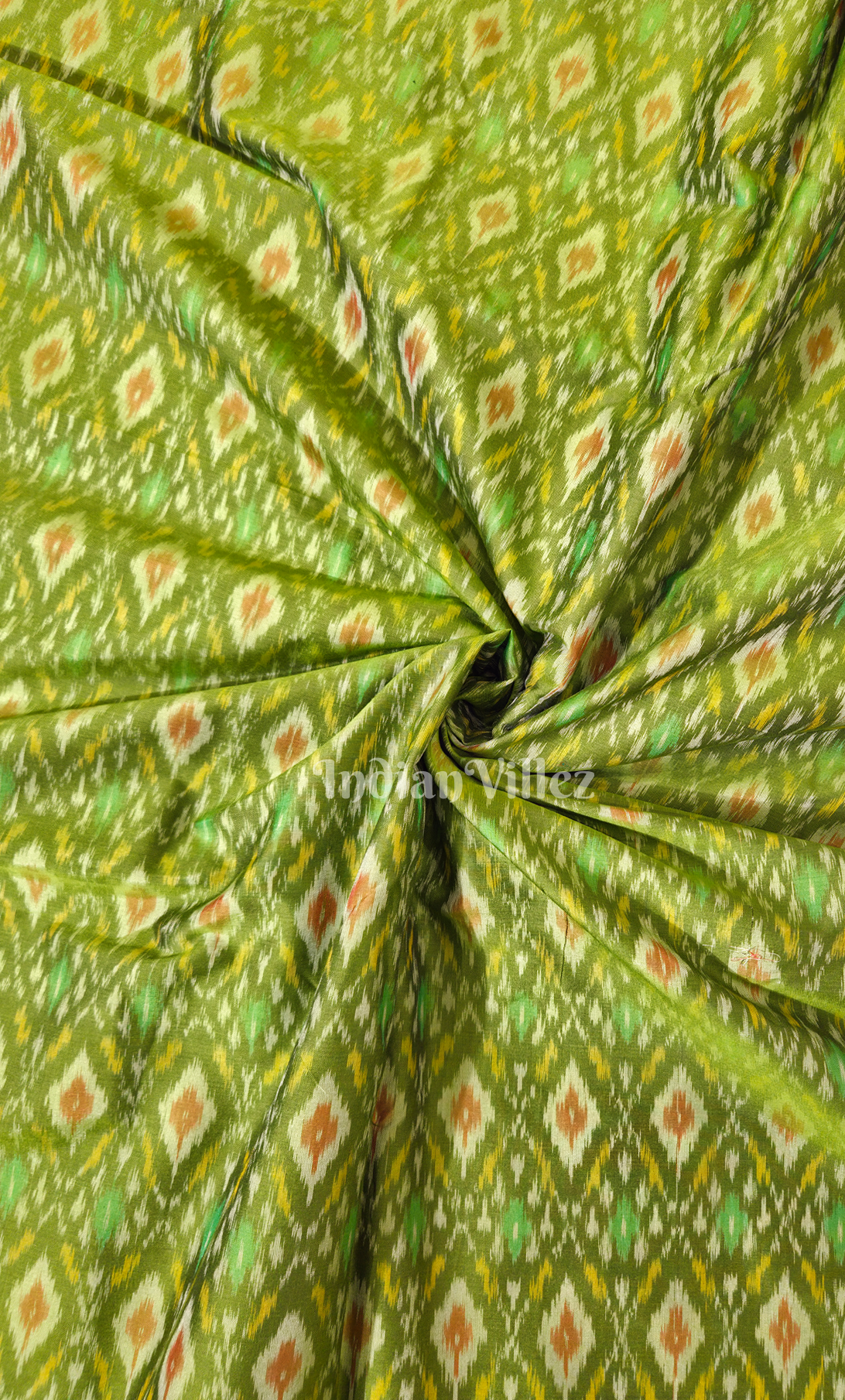 Lime Green Handwoven Pochampally Ikat Silk & Cotton (Sico) Fabric
