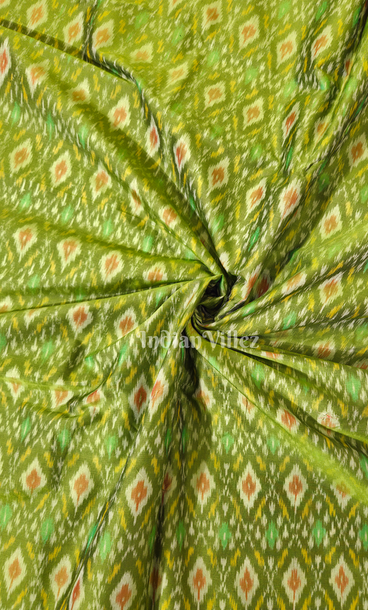 Lime Green Handwoven Pochampally Ikat Silk & Cotton (Sico) Fabric