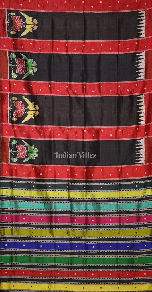 Black Red Lotus Parrot Contemporary Designer Silk Saree with Siminoi Anchal