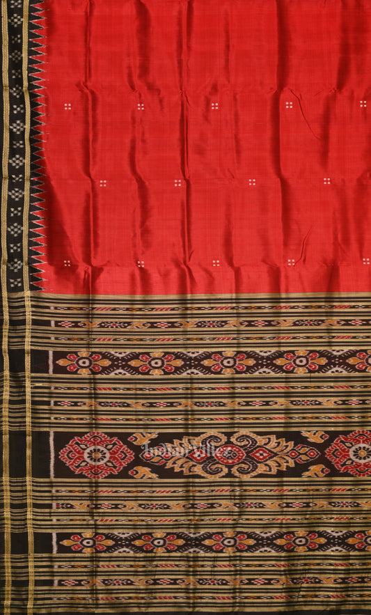 Red Black Buti Design Odisha Ikat Khandua Silk Saree