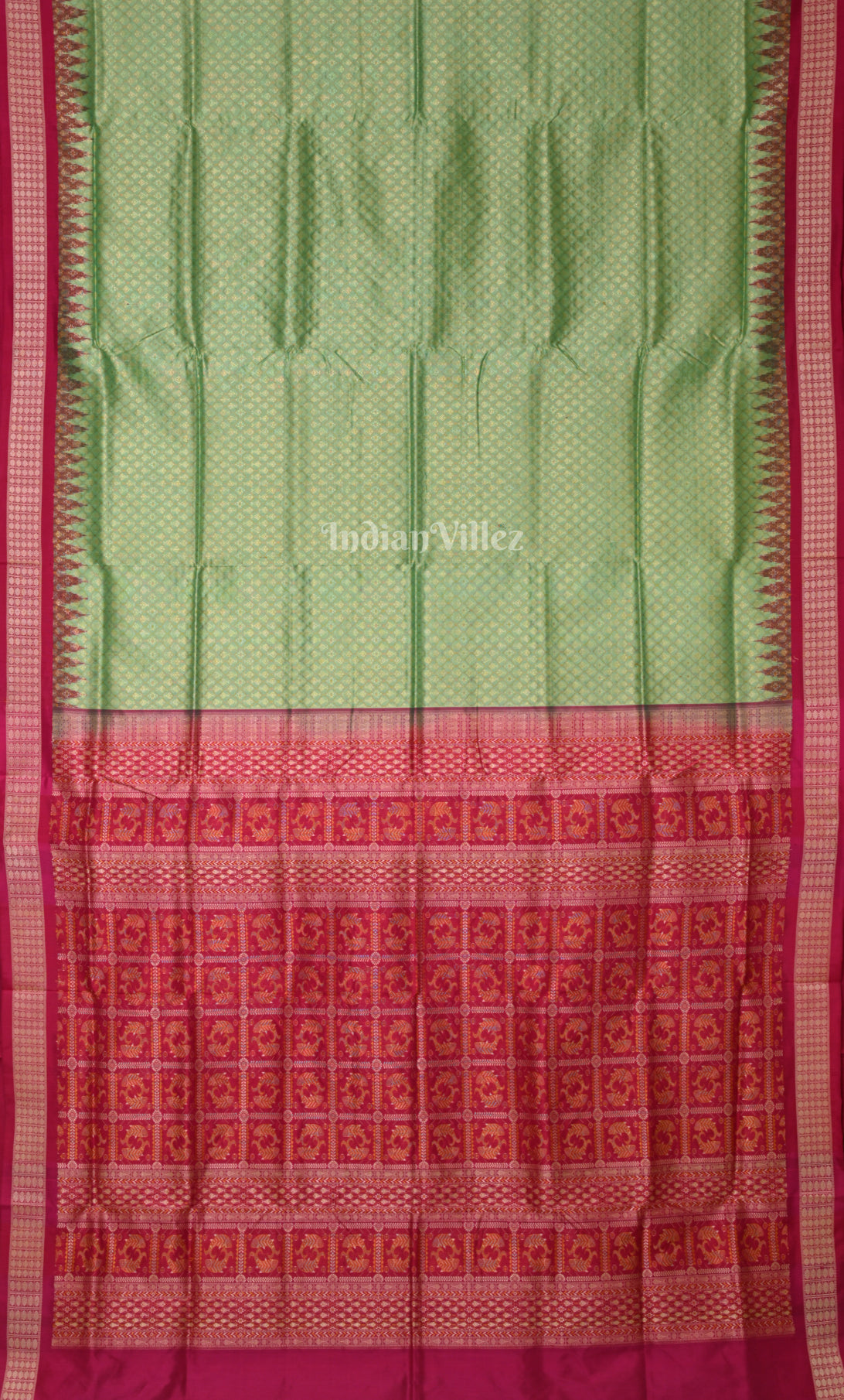 Pista Green Pink Odisha Ikat Bomkai Sambalpuri Silk Saree