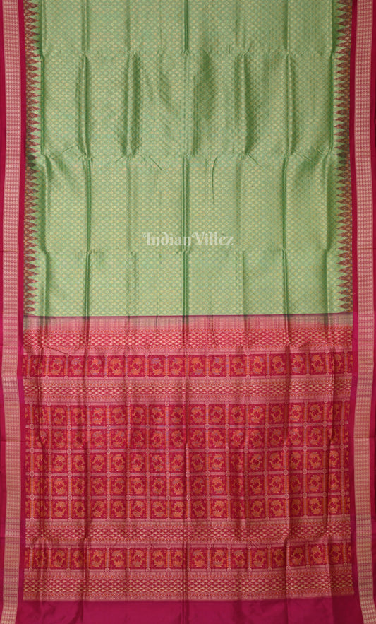 Pista Green Pink Odisha Ikat Bomkai Sambalpuri Silk Saree