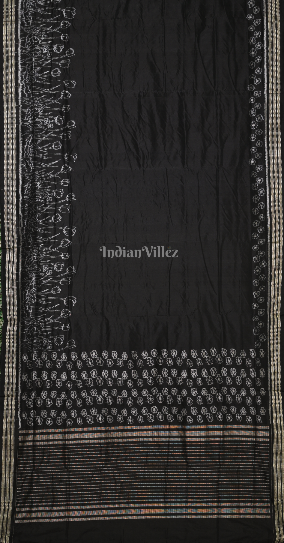 Black Lotus Pond Odisha Ikat Sambalpuri Silk Saree