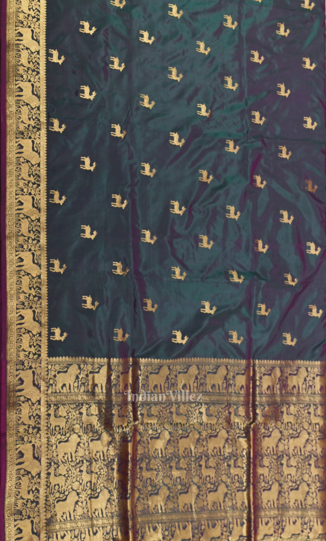 Peacock Blue Purple Dual Tone Pure Katan Silk Banarasi Saree