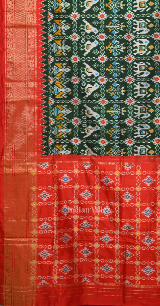 Green Red Pochampally Ikat Silk Saree