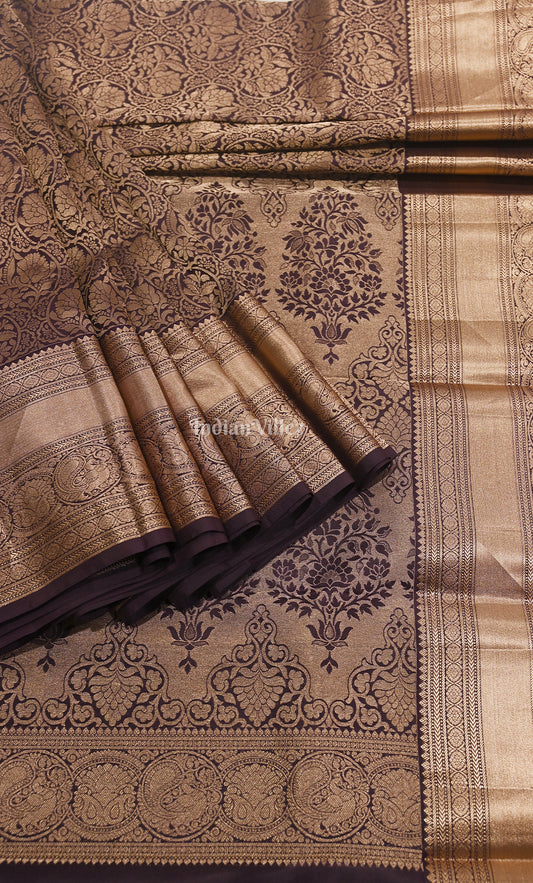 Blooming Wine Pure Brocade Kanjivaram Silk Saree