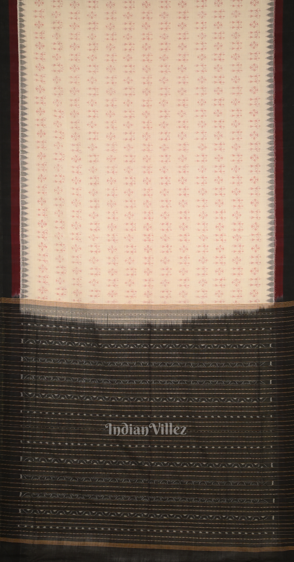 Off White Black Tribal Motif Odisha Ikat Bomkai Cotton Saree