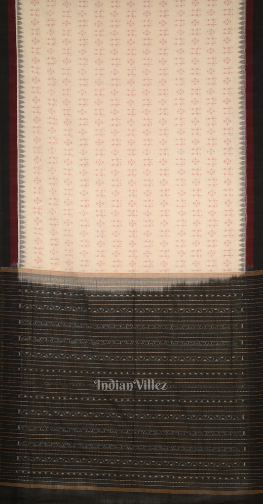 Off White Black Tribal Motif Odisha Ikat Bomkai Cotton Saree