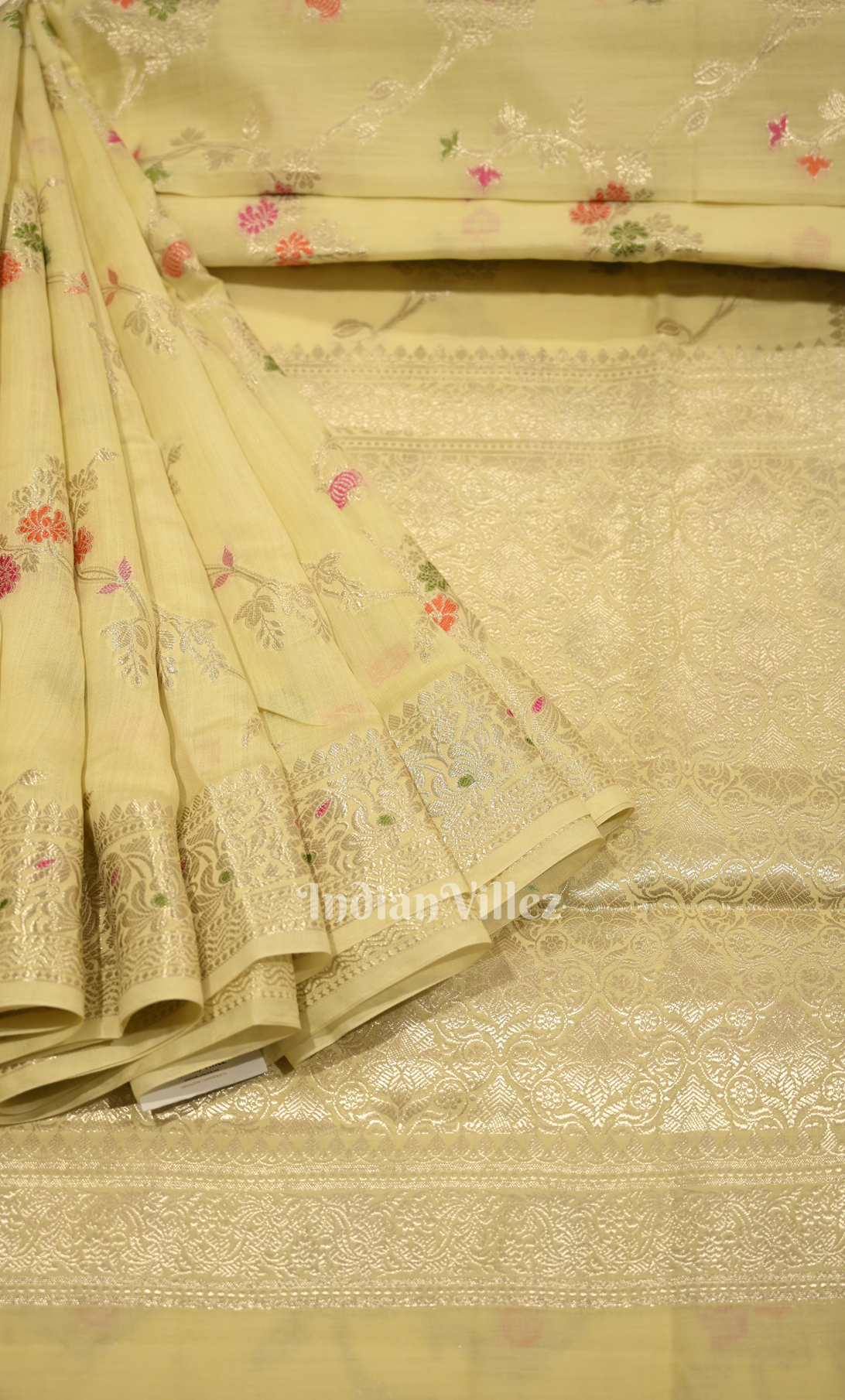 Designer Beige Pure Chiniya Silk Banarasi Saree